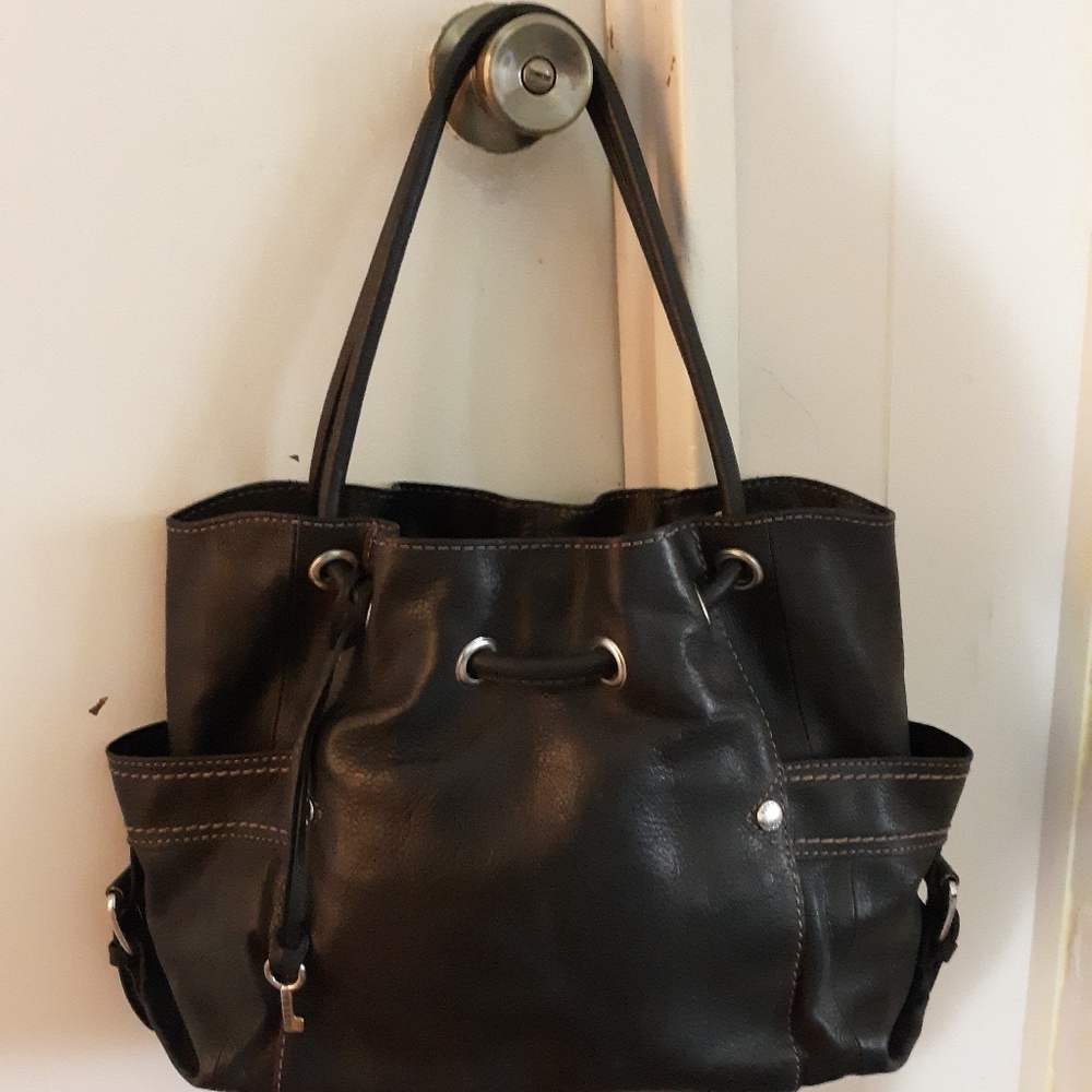 Fossil Black Leather Hobo conch top Bag